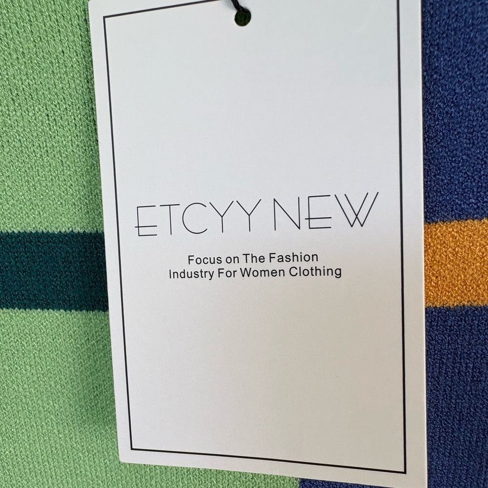ETCYY NEW Blue, Gold and Green Striped Long Sleeve Women’s Sweater Sz S - Picture 2 of 6